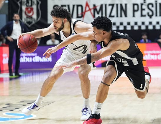Besiktas GAIN v Cosea JL Bourg - BKT EuroCup Final ISTANBUL, TURKIYE - APRIL 22: Berk Ugurlu of Besiktas in action against Assemian Moulare of Cosea JL Bourg during the BKT EuroCup Final Game 1 match between Besiktas GAIN and Cosea JL Bourg at Besiktas GAIN Complex on April 22, 2026 in Istanbul, Turkiye. Esra Bilgin Anadolu Istanbul Turkey. Editorial use only. Please get in touch for any other usage.  Copyright: x2026xAnadoluxEsraxBilginx