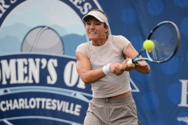 April 22, 2026, Charlottesville, Virginia, United States: Lia Karatancheva of Bulgaria in her first round match in the Boar s Head Resort Women s Open ITF tennis tournament in Charlottesville Virginia. She lost to R. Zarazua. Charlottesville United States - ZUMAl132 20260422_zap_l132_024 Copyright: xChristopherxLevyx