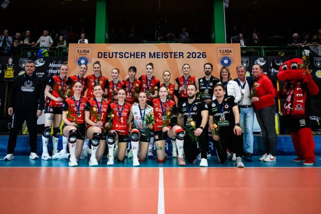 22 04 2026, Sporthalle Wolfsgrube, Suhl Volleyball, Bundesliga Womens Play offs, Final, VfB Suhl LOTTO Thüringen Thueringen vs Dresdner SC German runner-up 2026 Dresdner SC