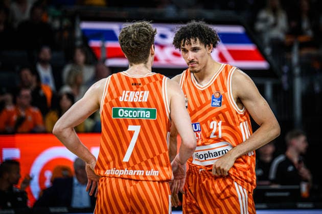 Neu Ulm, Germany, 22 04 26 Tobias Jensen ratiopharm ulm and Alec Anigbata ratiopharm ulm Looks on during the Basketball Bundesliga match between ratiopharm ulm vs ALBA Berlin at the ratiopharm Arena on April 22, 2026 in Neu Ulm, Germany Photo by Harry Langer DeFodi Images ratiopharm Arena, Germany, 22 04 26 Tobias Jensen ratiopharm ulm and Alec Anigbata ratiopharm ulm Looks on during the Basketball Bundesliga match between ratiopharm ulm vs ALBA Berlin at Neu Ulm on April 22, 2026 in ratiopharm Arena, Germany Photo by Harry Langer DeFodi Images Photo by Harry Langer DeFodi Images