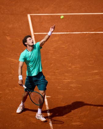 Mutua Madrid Open - Day Four Pablo Carreno of Spain serves against Marton Fucsovics of Hungary during the Men™s Singles match on day four of the Mutua Madrid Open at Caja Magica on April 23, 2026, in Madrid, Spain. Madrid Caja Magica Madrid Spain RL_MMO2K26_000706 Copyright: xRicardoxLarreinax