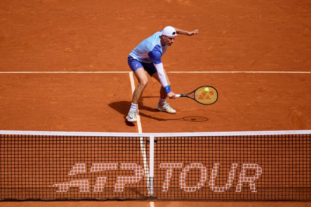 Mutua Madrid Open - Day Four Marton Fucsovics of Hungary plays a backhand against Pablo Carreno of Spain during the MenÕs Singles match on day four of the Mutua Madrid Open at Caja Magica on April 23, 2026, in Madrid, Spain. Madrid Caja Magica Madrid Spain RL_MMO2K26_000713 Copyright: xRicardoxLarreinax
