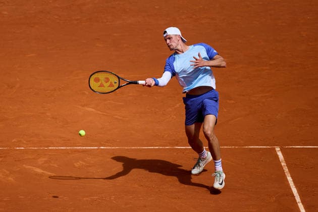 Mutua Madrid Open - Day Four Marton Fucsovics of Hungary plays a forehand against Pablo Carreno of Spain during the MenÕs Singles match on day four of the Mutua Madrid Open at Caja Magica on April 23, 2026, in Madrid, Spain. Madrid Caja Magica Madrid Spain RL_MMO2K26_000715 Copyright: xRicardoxLarreinax