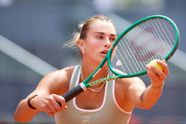 Mutua Madrid Open - Day Four Aryna Sabalenka serves against Peyton Stearns of United States during the Girl™s Singles match on day four of the Mutua Madrid Open at Caja Magica on April 23, 2026, in Madrid, Spain. Madrid Caja Magica Madrid Spain RL_MMO2K26_000771 Copyright: xRicardoxLarreinax