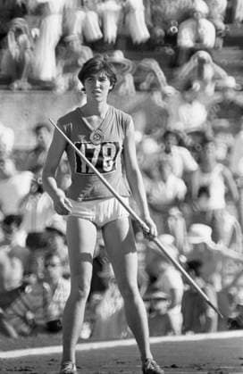Rome, Italy. Soviet sportswoman Elvira Ozolina, who won the gold medal in the javelin throw (with an Olympic record of 55 m 98 cm), competes in athletics during the 1960 Summer Olympics. Viktor Koshevoi TASS  32395089