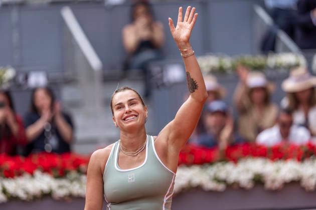 Mutua Madrid Open - Day Four MADRID, SPAIN - APRIL 23: Aryna Sabalenka celebrates victory against Peyton Stearns of United States in the Women s Singles Round of 64 match during the Mutua Madrid Open 2026 tournament celebrated at La Caja Magica on April 22, 2026 in Madrid, Spain. Madrid La Caja Magica Madrid Spain Copyright: xAlbertoxGardinx AGardin_20260423_Tennis_Madrid_Day4_0171