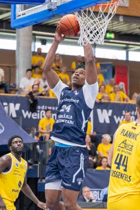 ENBL Final Four 2025 2026 Syntainics MBC vs CSO Voluntari Match for 3rd place Weissenfels, Germany April 23, 2026 In the picture Mouhamed Barro Voluntari with ball, Weissenfels Stadthalle Weissenfels Saxony Anhalt Germany