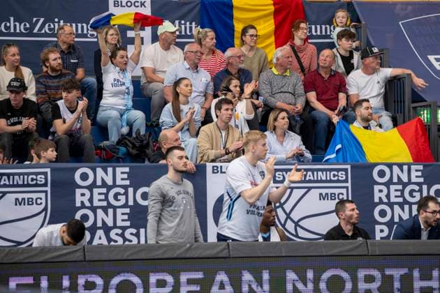 ENBL Final Four 2025 2026 Syntainics MBC vs CSO Voluntari Match for 3rd place Weissenfels, Germany April 23, 2026 In the picture Fanblock Voluntari Weissenfels Stadthalle Weissenfels Sachsen Anhalt Germany