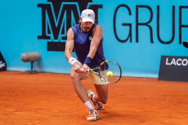 Mutua Madrid Open - Day Four MADRID, SPAIN - APRIL 23: Patrick Kypson of the United States in action against Stefanos Tsitsipas of Greece during the MenÕs Singles Second Round match during the Mutua Madrid Open 2026 tournament celebrated at La Caja Magica on April 22, 2026 in Madrid, Spain. Madrid La Caja Magica Madrid Spain Copyright: xAlbertoxGardinx AGardin_20260423_Tennis_Madrid_Day4_0289