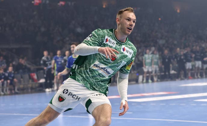 Mathias Gidsel cheers after scoring Joy Emotion Sport Handball HBL Bundesliga Men 29 Matchday Season 2025 2026 23 04 2026 Füchse Berlin vs VfL Gummersbach