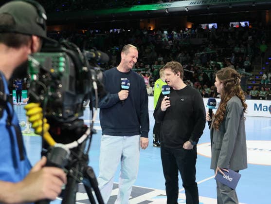 GER HBL Season 2025 2026 FÜCHSE Berlin vs VfL Gummersbach, 23 04 26, Max Schmeling Halle, Berlin, Interview, DYN, Nikolej KRICKAU Füchse Berlin Trainer , Pascal Hens