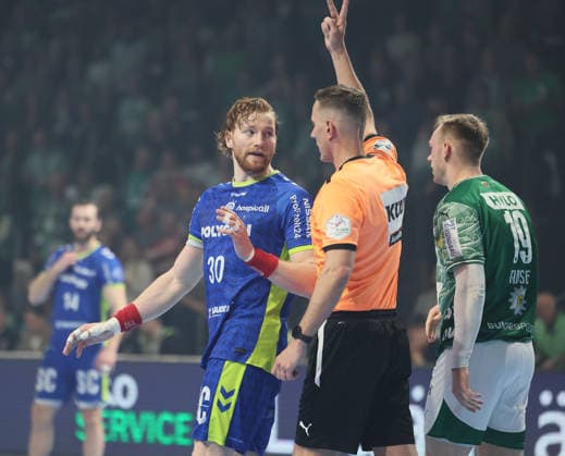 GER HBL season 2025 2026 FÜCHSE Berlin vs VfL Gummersbach, 23 04 26, Max Schmeling Halle, Berlin, Tom KIESLER VfL Gummersbach 30 gets a time penalty, referee