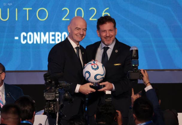 VISITA GIANNI INFANTINO FIFA CONGRESO CONMEBOL 23 de abril del 2026 Presidente de la FIFA Gianni Infantino fue invitado por Alejandro Dominguez de la Conmebol durante el 82 Congreso de la entidad deportiva. QUITO PICHINCHA ECUADOR *** GIANNI INFANTINO VISITS FIFA CONMEBOL CONGRESS April 23, 2026 FIFA President Gianni Infantino was invited by Alejandro Dominguez of Conmebol during the 82nd Congress of the sports entity QUITO PICHINCHA ECUADOR Copyright: xHENRYxLAPOx