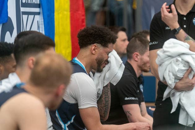 Disappointment on the bench of CSO Voluntari after losing the match for 3rd place GER, Syntainics MBC vs CSO Voluntari, Basketball, European North Basketball League, Match for 3rd place, 2025 2026 season, 23 04 2026 GER, Syntainics MBC vs CSO Voluntari, Basketball, European North Basketball League, Match for 3rd place, 2025 2026 season, 23 04 2026 Weissenfels Copyright: xEibner-Pressefoto PiaxSchindlerx EP_PSR