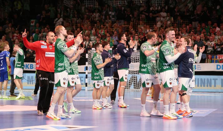 Füchse team cheers after the end of the match Joy Emotion Cheers Sport Handball HBL Bundesliga Men 29 Matchday Season 2025 2026 23 04 2026 Füchse Berlin vs VfL Gummersbach