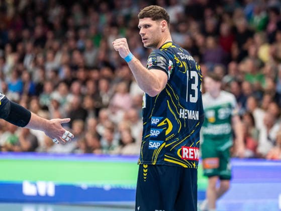 Sebastian Heymann Rhein Neckar Loewen, 13 clenches his cheering fist, Frisch Auf Goeppingen vs Rhein Neckar Loewen, Handball, 1 Bundesliga, Men, Season 2025 2026, 23 04 2026, Frisch Auf Goeppingen vs Rhein Neckar Loewen, Handball, 1 Bundesliga, Men, Season 2025 2026, 23 04 2026 Goeppingen Copyright: xEibner-Pressefoto MichaelxSchmidx EP_MST