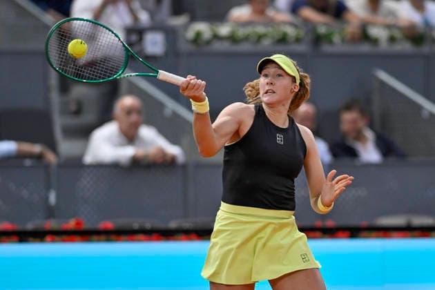 April 23, 2026, Madrid, Madrid, Spain: MIRRA ANDREEVA of Russian †WILSON during the Mutua Madrid Open 2026, ATP, Tennis Herren Masters 1000 and WTA, Tennis Damen 1000 tennis tournament, celebrated at Caja Magica on April 22, 2026 in Madrid, Spain. Madrid Spain - ZUMAc312 20260423_zsp_c312_456 Copyright: xOscarxManuelxSanchezx