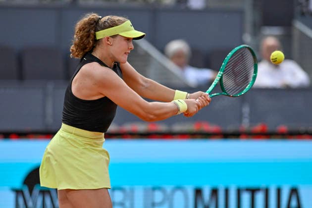 April 23, 2026, Madrid, Madrid, Spain: MIRRA ANDREEVA of Russian †WILSON during the Mutua Madrid Open 2026, ATP, Tennis Herren Masters 1000 and WTA, Tennis Damen 1000 tennis tournament, celebrated at Caja Magica on April 22, 2026 in Madrid, Spain. Madrid Spain - ZUMAc312 20260423_zsp_c312_448 Copyright: xOscarxManuelxSanchezx