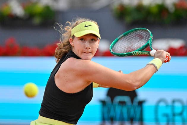 April 23, 2026, Madrid, Madrid, Spain: MIRRA ANDREEVA of Russian †WILSON during the Mutua Madrid Open 2026, ATP, Tennis Herren Masters 1000 and WTA, Tennis Damen 1000 tennis tournament, celebrated at Caja Magica on April 22, 2026 in Madrid, Spain. Madrid Spain - ZUMAc312 20260423_zsp_c312_443 Copyright: xOscarxManuelxSanchezx