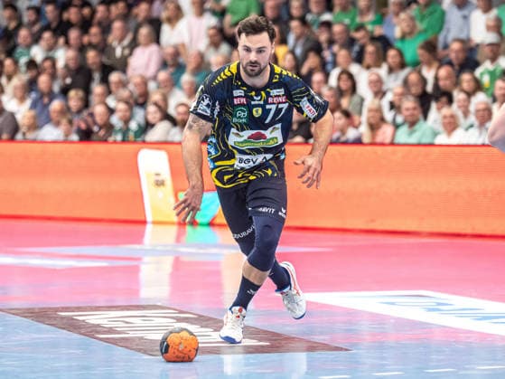 Dani Baijens Rhein Neckar Loewen, 77 on the ball, Frisch Auf Goeppingen vs Rhein Neckar Loewen, Handball, 1 Bundesliga, Men, Season 2025 2026, 23 04 2026, Frisch Auf Goeppingen vs Rhein Neckar Loewen, Handball, 1 Bundesliga, Men, Season 2025 2026, 23 04 2026 Goeppingen Copyright: xEibner-Pressefoto MichaelxSchmidx EP_MST