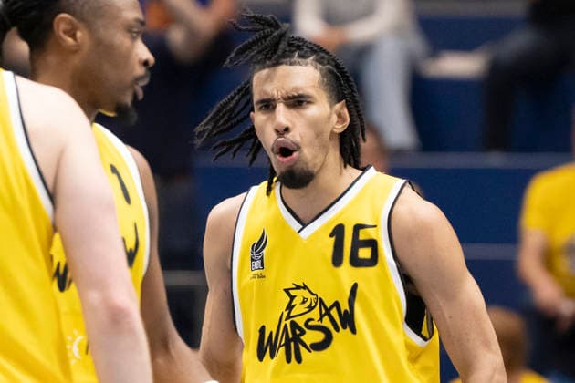 ENBL Final Four 2025 2026 Manchester Basketball vs Dziki Warszawa Final Weissenfels, Germany April 23, 2026 In the picture Tahlik Chavez Warsaw Mimic, strong facial expression, emotion, Weissenfels Stadthalle Weissenfels Sachsen Anhalt Germany