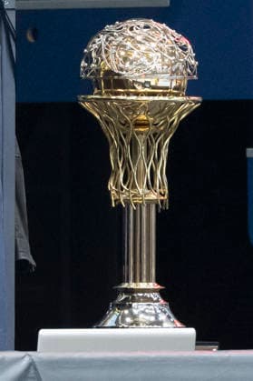 ENBL Final Four 2025 2026 Manchester Basketball vs Dziki Warszawa Final Weissenfels, Germany April 23, 2026 In the picture ENBL winner cup feature, symbol, symbol photo, characteristic, detail, Weissenfels Stadthalle Weissenfels Sachsen Anhalt Germany