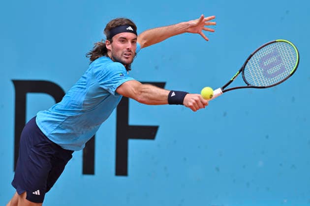 April 23, 2026, Madrid, Madrid, Spain: STEFANOS TSITSIPAS of Greece †WILSON during the Mutua Madrid Open 2026, ATP, Tennis Herren Masters 1000 and WTA, Tennis Damen 1000 tennis tournament, celebrated at Caja Magica on April 22, 2026 in Madrid, Spain. Madrid Spain - ZUMAc312 20260423_zsp_c312_320 Copyright: xOscarxManuelxSanchezx