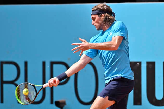 April 23, 2026, Madrid, Madrid, Spain: STEFANOS TSITSIPAS of Greece †WILSON during the Mutua Madrid Open 2026, ATP, Tennis Herren Masters 1000 and WTA, Tennis Damen 1000 tennis tournament, celebrated at Caja Magica on April 22, 2026 in Madrid, Spain. Madrid Spain - ZUMAc312 20260423_zsp_c312_327 Copyright: xOscarxManuelxSanchezx