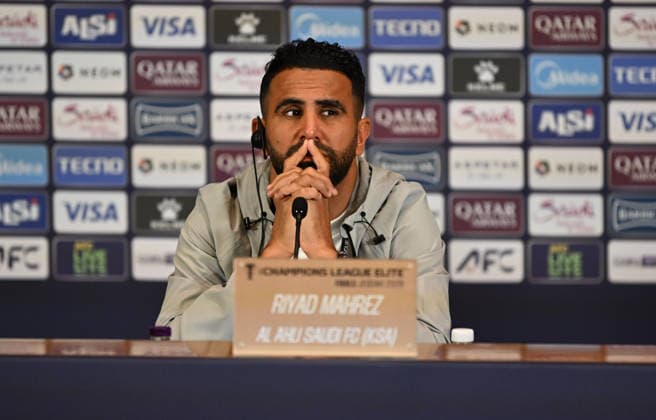 JEDDAH, SAUDI ARABIA - 24 April: Riyad Mahrez at the pre-match press conference, PK, Pressekonferenz ahead of the AFC Champions League Elite 2026 final.
