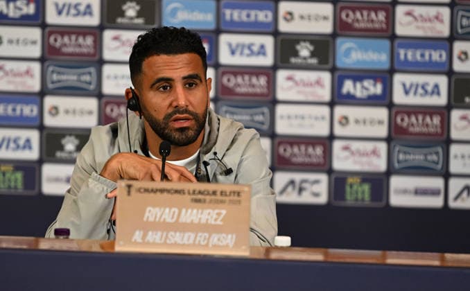JEDDAH, SAUDI ARABIA - 24 April: Riyad Mahrez at the pre-match press conference, PK, Pressekonferenz ahead of the AFC Champions League Elite 2026 final.