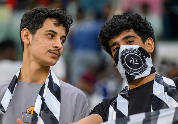 Al Rayyan SC vs Al-Shabab SC AGCFF Gulf Club Champions League Final Supporters of Al-Shabab SC cheer prior to the AGCFF Gulf Club Champions League Final football match between QatarÕs Al Rayyan SC and Saudi Arabia s Al-Shabab SC at Ahmad bin Ali Stadium in Al Rayyan, Qatar, on April 23, 2026. DOHA Qatar Copyright: xNOUSHADx