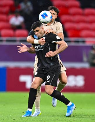 Al Rayyan SC vs Al-Shabab SC AGCFF Gulf Club Champions League Final Andre Amaro (R) of Al Rayyan SC and Abderrazak Hamdallah of Al-Shabab SC compete during the AGCFF Gulf Club Champions League Final football match between QatarÕs Al Rayyan SC and Saudi Arabia s Al-Shabab SC at Ahmad bin Ali Stadium in Al Rayyan, Qatar, on April 23, 2026. DOHA Qatar Copyright: xNOUSHADx