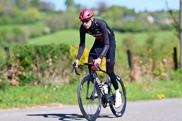 Liege Bastogne Liege 2026 Cycling Race Media Activities 24 04 2026 LIEGE, BELGIUM - APRIL 24 : Thalmann Roland (SUI) of Tudor Pro Cycling Team riding during a training and reconnaissance session ahead of the 112th edition of Liege Bastogne Liege an UCI World Tour 1.UWT one day cycling road race for Men Elite of 260 km with start in Liege and finish in Liege on April 24, 2026 in Liege, Belgium, 24 04 2026 ( Motordriver Guy De Vuyst - Liege Belgium  Copyright: xPeterxDexVoechtx