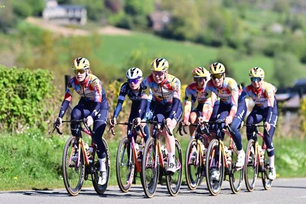 Liege Bastogne Liege 2026 Cycling Race Media Activities 24 04 2026 LIEGE, BELGIUM - APRIL 24 : team SD Worx - Protime riding during a training and reconnaissance session ahead of the 112th edition of Liege Bastogne Liege an UCI World Tour 1.UWT one day cycling road race for Men Elite of 260 km with start in Liege and finish in Liege on April 24, 2026 in Liege, Belgium, 24 04 2026 ( Motordriver Guy De Vuyst - Liege Belgium  Copyright: xPeterxDexVoechtx