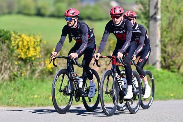Liege Bastogne Liege 2026 Cycling Race Media Activities 24 04 2026 LIEGE, BELGIUM - APRIL 24 : Alaphilippe Julian (FRA) of Tudor Pro Cycling Team and teammates riding during a training and reconnaissance session ahead of the 112th edition of Liege Bastogne Liege an UCI World Tour 1.UWT one day cycling road race for Men Elite of 260 km with start in Liege and finish in Liege on April 24, 2026 in Liege, Belgium, 24 04 2026 ( Motordriver Guy De Vuyst - Liege Belgium  Copyright: xPeterxDexVoechtx