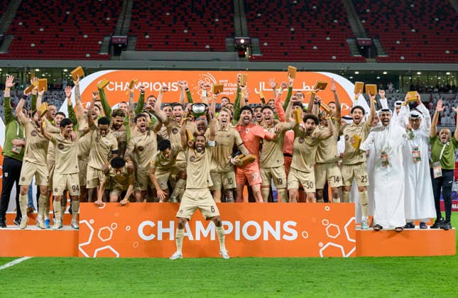 Al Rayyan SC vs Al-Shabab SC AGCFF Gulf Club Champions League Final Al Rayyan SC players celebrate with the trophy after winning the AGCFF Gulf Club Champions League Final football match between QatarÕs Al Rayyan SC and Saudi Arabia s Al-Shabab SC at Ahmad bin Ali Stadium in Al Rayyan, Qatar, on April 23, 2026. DOHA Qatar Copyright: xNOUSHADx
