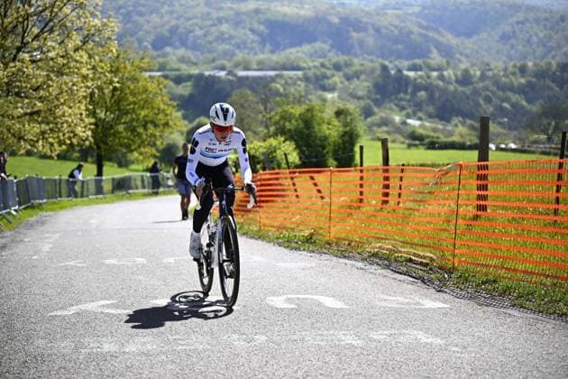 Dutch Demi Vollering of FDJ United-SUEZ pictured in action during a training and track reconnaissance session, ahead of the Liege-Bastogne-Liege one day cycling race, Friday 24 April 2026. JASPERxJACOBS  x171819313x