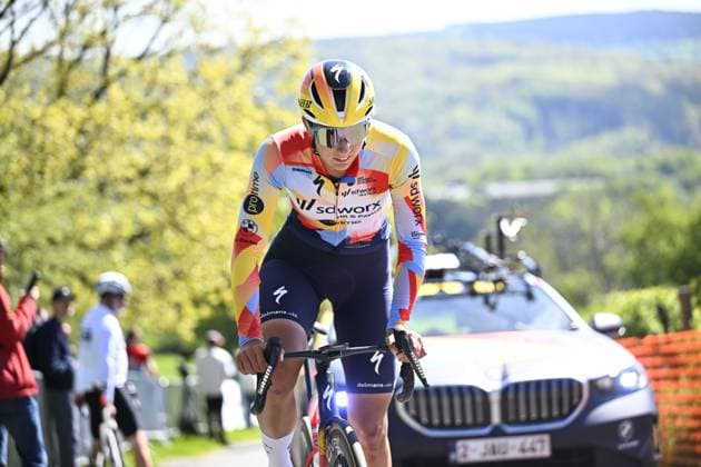 Dutch Lorena Wiebes of SD Worx-Protime pictured in action during a training and track reconnaissance session, ahead of the Liege-Bastogne-Liege one day cycling race, Friday 24 April 2026. JASPERxJACOBS  x171819397x