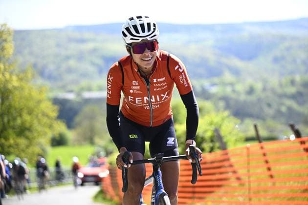 Dutch Ceylin del Carmen Alvarado of Fenix-Premier Tech pictured in action during a training and track reconnaissance session, ahead of the Liege-Bastogne-Liege one day cycling race, Friday 24 April 2026. JASPERxJACOBS  x171821127x