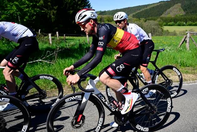 Liege Bastogne Liege 2026 Cycling Race Media Activities 24 04 2026 LIEGE, BELGIUM - APRIL 24 : Wellens Tim (BEL) of UAE Team Emirates XRG riding during a training and reconnaissance session ahead of the 112th edition of Liege Bastogne Liege an UCI World Tour 1.UWT one day cycling road race for Men Elite of 260 km with start in Liege and finish in Liege on April 24, 2026 in Liege, Belgium, 24 04 2026 ( Motordriver Guy De Vuyst - Liege Belgium  Copyright: xPeterxDexVoechtx