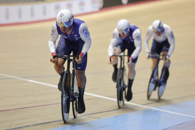 UCI Track World Cup: Nilai Picture by Alex Whitehead SWpix.com - 24 04 2026 - Cycling - UCI Track World Cup: Nilai - Velodrom Nasional Malaysia, Nilai, Malaysia - Men™s Team Sprint - First Round - Florian Grengbo (France), SÃ bastien Vigier (France), Tom Derache (France) Nilai Velodrom Nasional Malaysia Malaysia Copyright: x xSWpix.comx(t axPhotographyxHubxLtd)xAlexxWhitehead SWpix.comx SWP-3030-13050