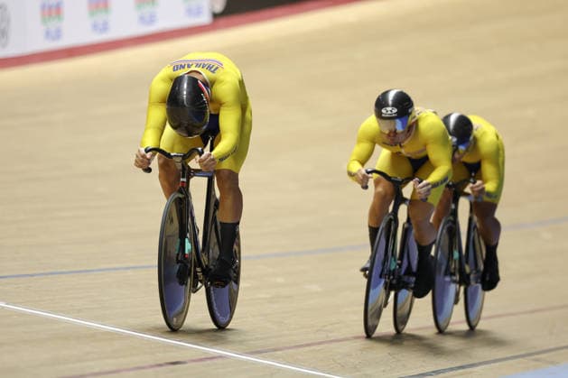 UCI Track World Cup: Nilai Picture by Alex Whitehead SWpix.com - 24 04 2026 - Cycling - UCI Track World Cup: Nilai - Velodrom Nasional Malaysia, Nilai, Malaysia - Men™s Team Sprint - First Round -Yeaunyong Petcharat (Thailand), Jai Angsuthasawit (Thailand), Norasetthada Bunma (Thailand) Nilai Velodrom Nasional Malaysia Malaysia Copyright: x xSWpix.comx(t axPhotographyxHubxLtd)xAlexxWhitehead SWpix.comx SWP-3030-13051