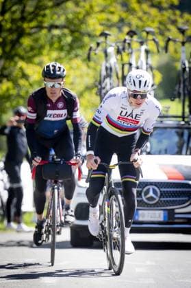 Slovenian Tadej Pogacar of UAE Team Emirates-XRG pictured in action during a training and track reconnaissance session, ahead of the Liege-Bastogne-Liege one day cycling race, Friday 24 April 2026. JASPERxJACOBS  x171837262x