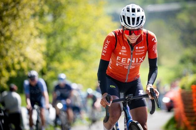 Dutch Ceylin del Carmen Alvarado of Fenix-Premier Tech pictured in action during a training and track reconnaissance session, ahead of the Liege-Bastogne-Liege one day cycling race, Friday 24 April 2026. JASPERxJACOBS  x171837481x