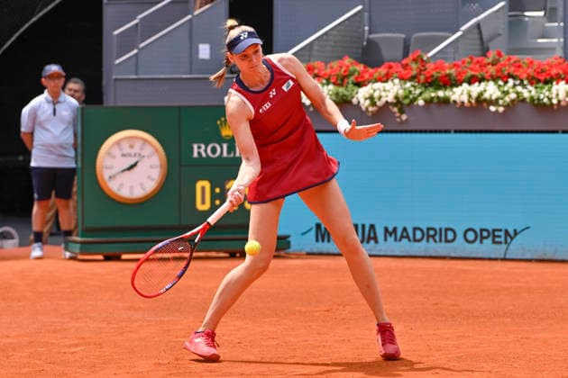 April 24, 2026, Madrid, Madrid, Spain: ELENA RYBAKINA of Kazakhstan †YONEX during the Mutua Madrid Open 2026, ATP, Tennis Herren Masters 1000 and WTA, Tennis Damen 1000 tennis tournament, celebrated at Caja Magica on April 24, 2026 in Madrid, Spain. Mutua Madrid Open 2026 - Day 5 (04.24.26) - ZUMAc312 20260424_zsp_c312_367 Copyright: xOscarxManuelxSanchezx