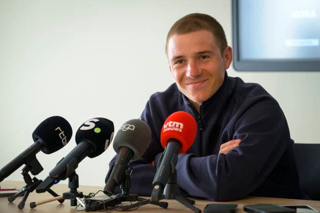 Evenepoel Remco of Red Bull BORA Hansgrohe - press conference, PK, Pressekonferenz LIEGE, BELGIUM - APRIL 24 : Evenepoel Remco (BEL) of Red Bull BORA Hansgrohe speaking with the media during a press conference prior to the 112th edition of Liege Bastogne Liege an UCI World Tour 1.UWT one day cycling road race for Men Elite of 260 km with start in Liege and finish in Liege on April 24, 2026 in Liege, Belgium, 24 04 2026 ( Motordriver Guy De Vuyst - Liege Belgium  Copyright: xSesx