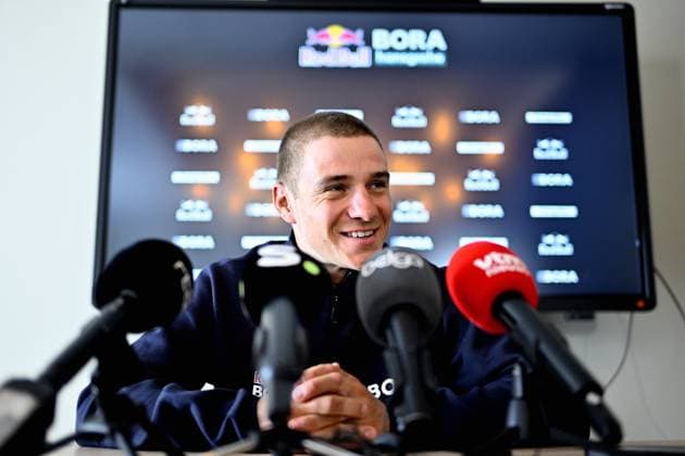 Belgian Remco Evenepoel of Red Bull-BORA-hansgrohe pictured during a press conference, PK, Pressekonferenz of Red Bull-BORA-hansgrohe, ahead of the Liege-Bastogne-Liege one day cycling race, Friday 24 April 2026, in Chaudfontaine. ERICxLALMAND  x171844469x