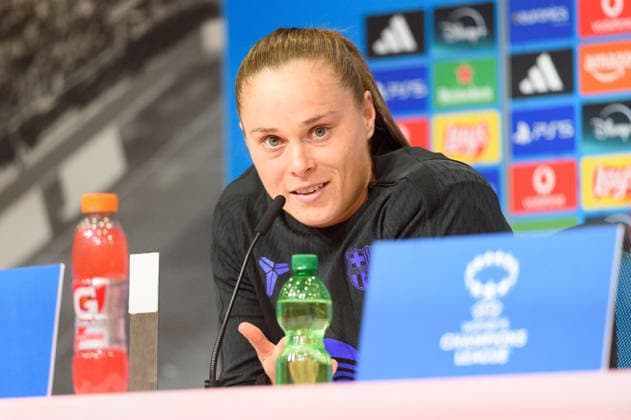 MUNICH, GERMANY - APRIL 25: Ewa Pajor (17 FC Barcelona, Barca during the press conference, PK, Pressekonferenz before the UEFA Champions League 2025 26 of FC Barcelona at Allianz Arena on April 25, 2026 in Munich, Germany (Photo by Sven Beyrich Sports Press Photo)  Copyright: xSvenxBeyrich SportsxPressxPhotox Sportspressphoto_SPR135097