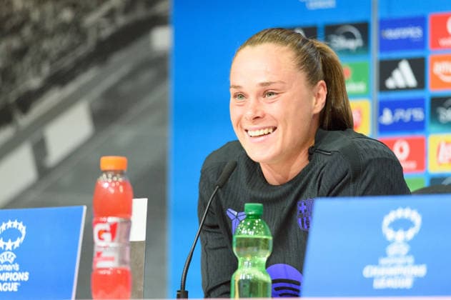 MUNICH, GERMANY - APRIL 25: Ewa Pajor (17 FC Barcelona, Barca during the press conference, PK, Pressekonferenz before the UEFA Champions League 2025 26 of FC Barcelona at Allianz Arena on April 25, 2026 in Munich, Germany (Photo by Sven Beyrich Sports Press Photo)  Copyright: xSvenxBeyrich SportsxPressxPhotox Sportspressphoto_SPR135098