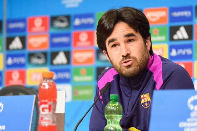 MUNICH, GERMANY - APRIL 25: Head coach Pere Romeu FC Barcelona, Barca during the press conference, PK, Pressekonferenz before the UEFA Champions League 2025 26 of FC Barcelona at Allianz Arena on April 25, 2026 in Munich, Germany (Photo by Sven Beyrich Sports Press Photo)  Copyright: xSvenxBeyrich SportsxPressxPhotox Sportspressphoto_SPR135100